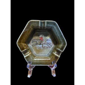 Irish Porcelain Hexagonal Ashtray With Equestrian Design 4.5" Wide Made In Irela